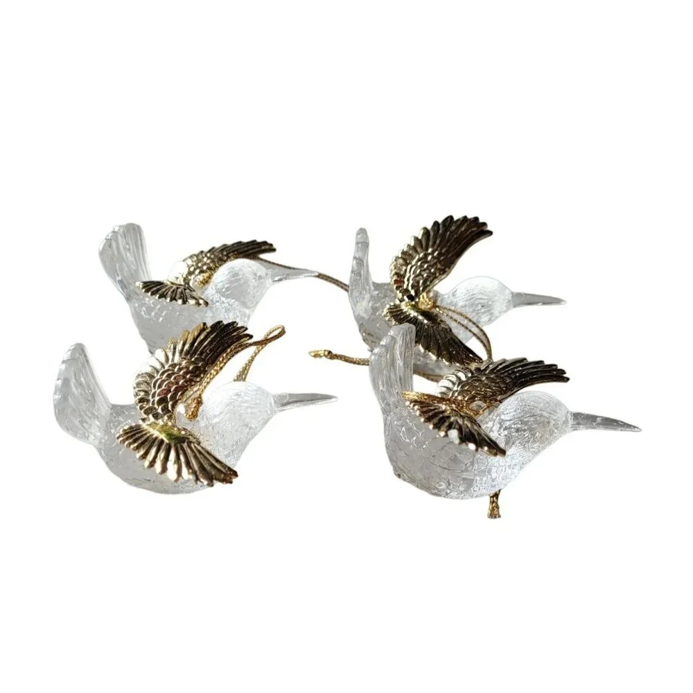 Vintage Acrylic Lucite Hummingbird Christmas Ornament Lot Clear Gold Taiwan 2.5